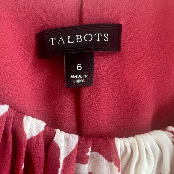 Talbots Sheer Floral Sleeveless Chiffon Rusty Red White Midi Summer Dress size 6 - Picture 9 of 11